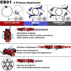 Kit completo frenos hidraúlicos Monorim EB01 de 4 pistones - manetas, pinzas, cable y disco de freno Monorim - 8 Kit completo fr