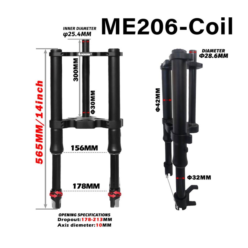 Predne odpruzenie Monorim ME206 Dual Air version 565mm x 206mm  - 1 Kompatibilita: predne odpruzenie Monorim ME206 Dual Air, for