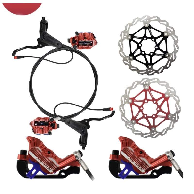 Kit completo de travões hidráulicos Monorim EB01 de 4 pistões - manetes, pinças, cabo e disco de travão Monorim - 1 Kit completo